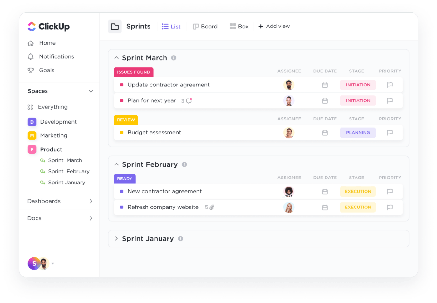 clickup sprint list to view product backlog