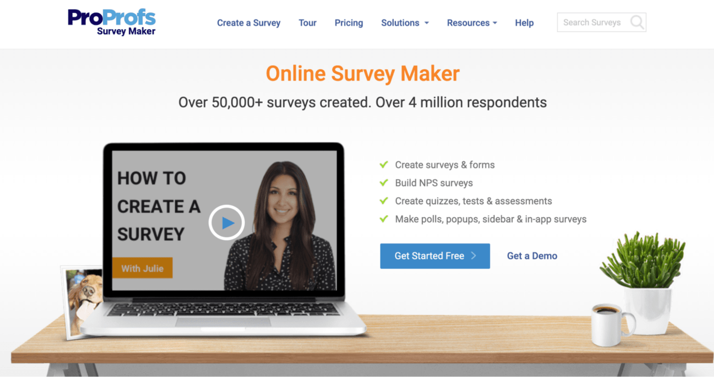 Página de inicio de ProProfs Survey Maker