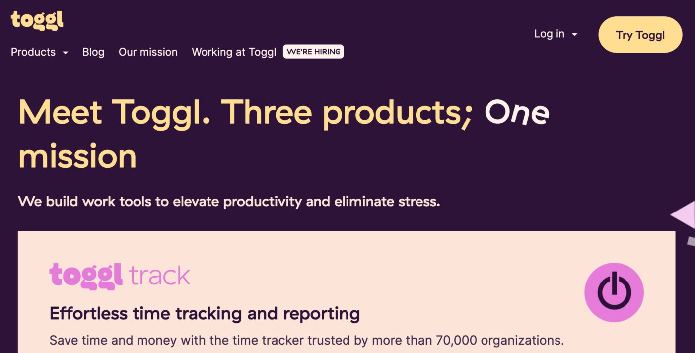 toggl homepage