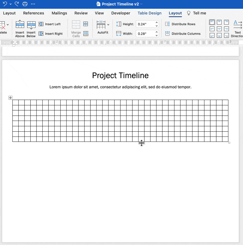 use the page layout to format the table cells in a word document