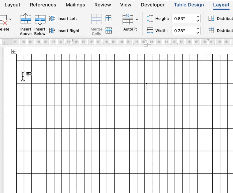 use the page layout tab to adjust the table cells in a microsoft word timeline