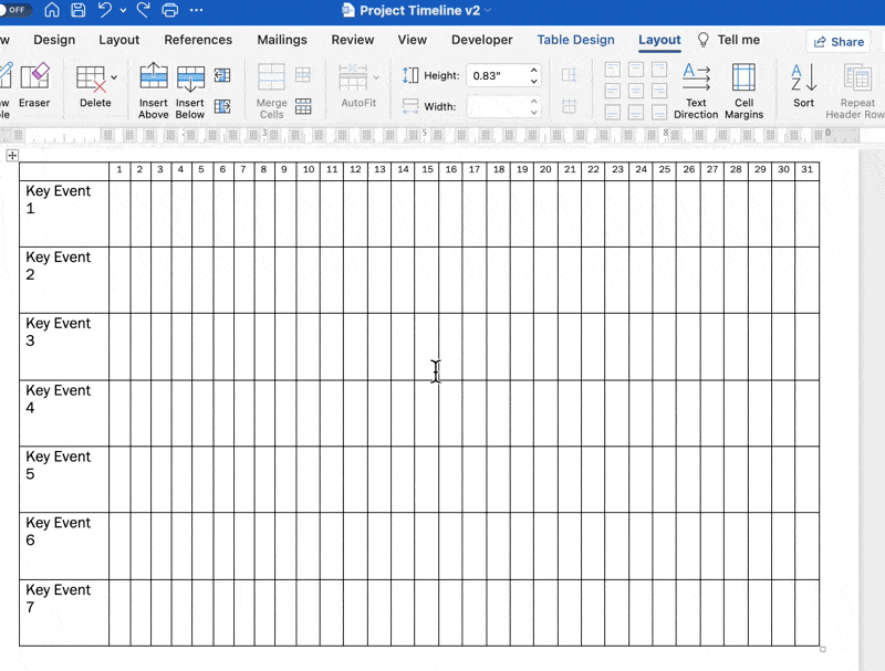 use o layout de página para formatar sua linha do tempo no Word