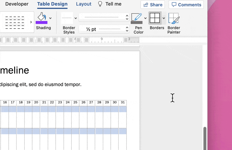 aggiungere una linea più spessa per il bordo esterno per un layout di Sequenza diverso in un documento Word