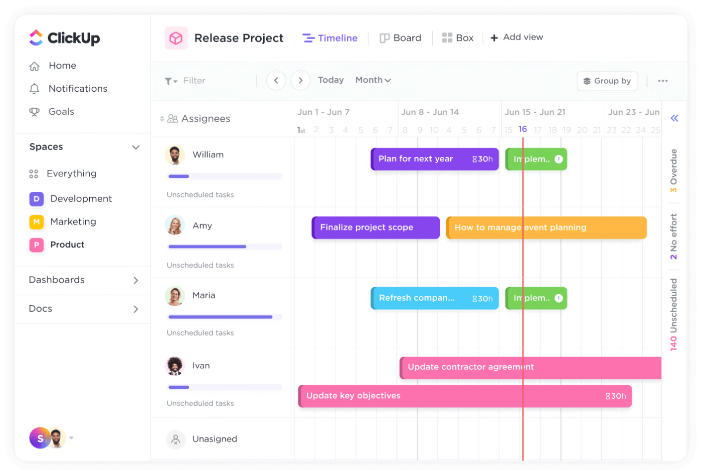 easily create professional timelines in clickup and show the project's respective owners