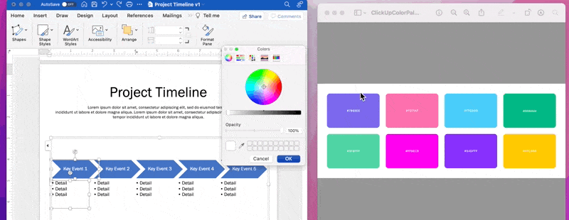 make your own timeline with a color theme and smartart graphics