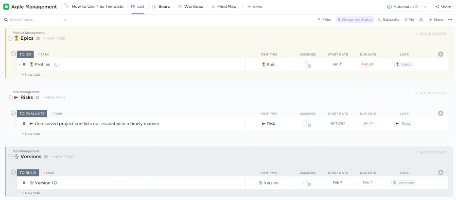 Agile Management Template in ClickUp