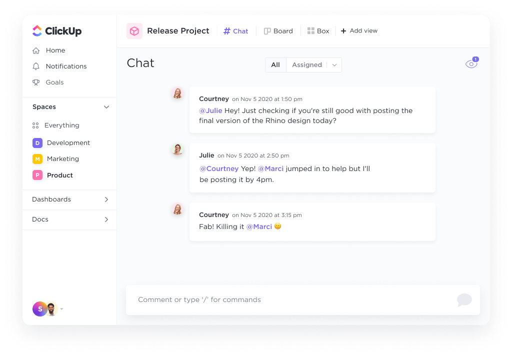 ClickUp chat view
