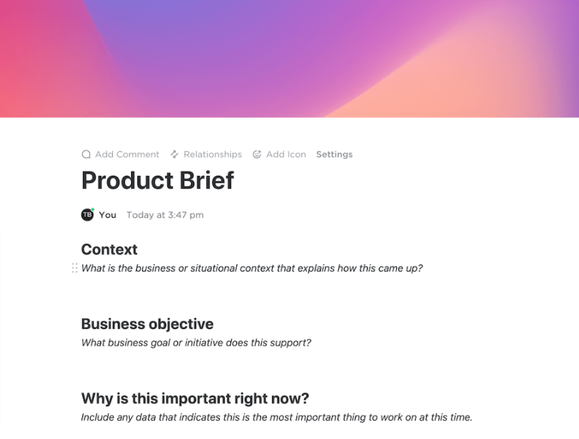 ClickUp Product Brief Template
