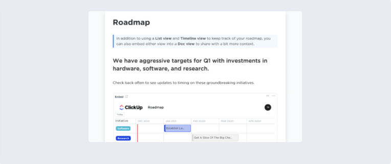 ClickUp roadmap timeline template