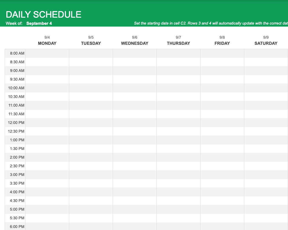 Google Sheets schedule template