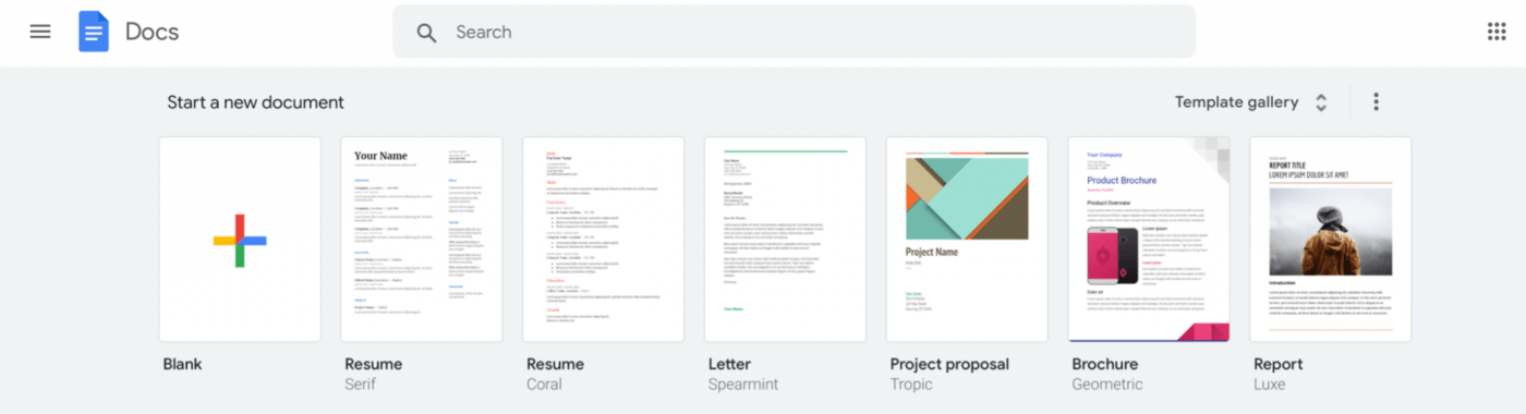 Google Docs template gallery