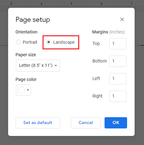 Google Docs page setup