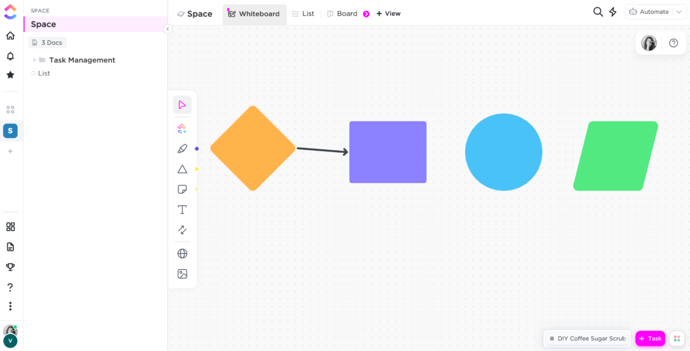 Tool voor vormen ClickUp Whiteboards