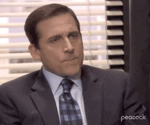 Michael Scott from The Office saying "what?"