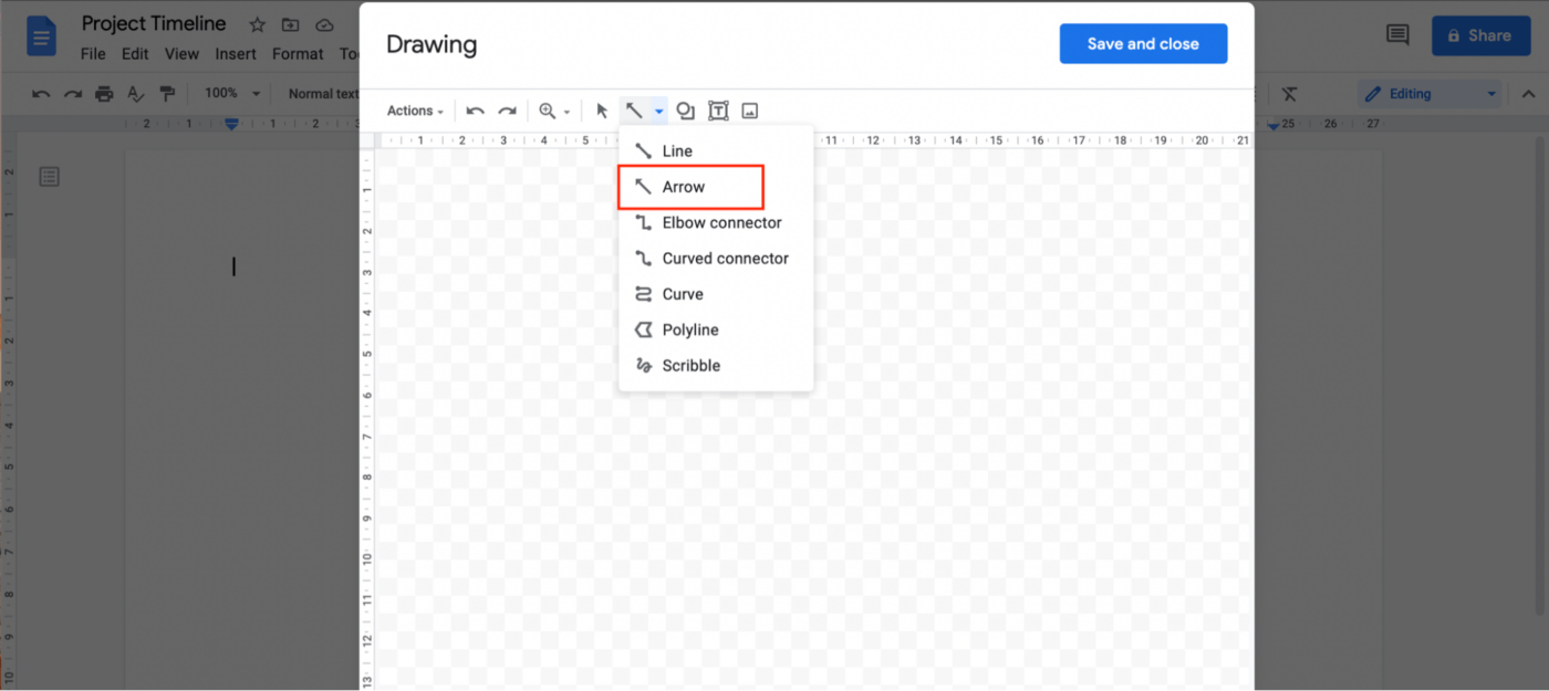 Google Docs criando uma linha do tempo