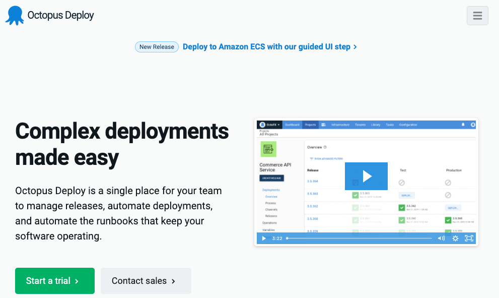 Octopus Deploy release management homepage