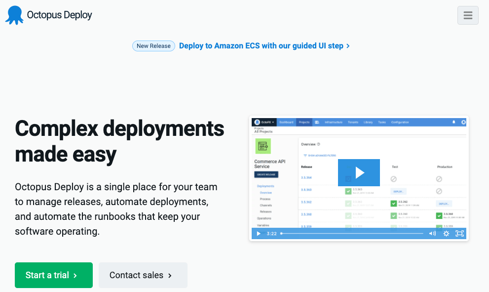 Octopus Deploy homepage voor releasebeheer