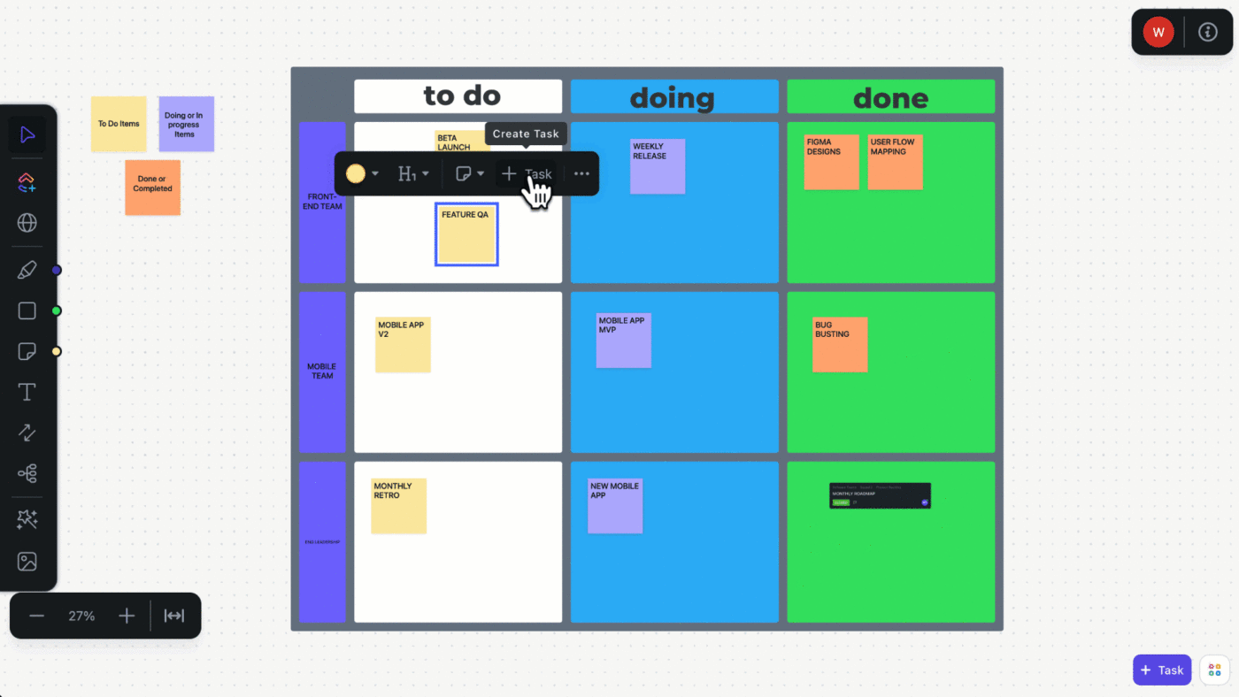 Adding tasks using the Action Plan Template in ClickUp Whiteboards