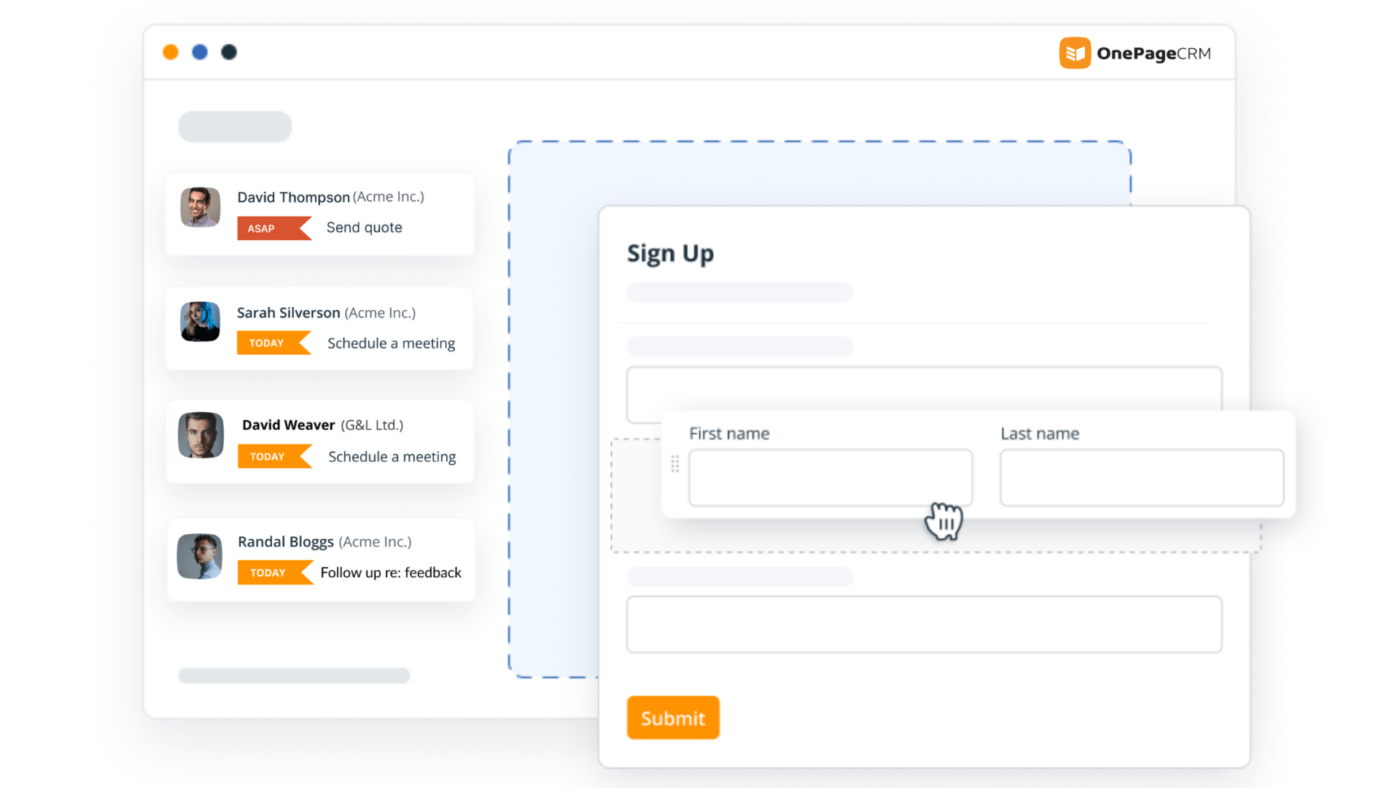 formulários da Web do onepagecrm