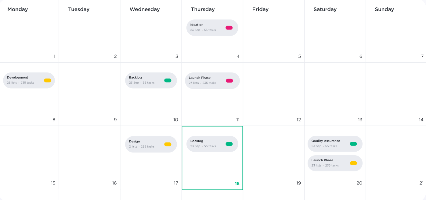 calendars are used to track start and end dates for a large project spanning weeks or months