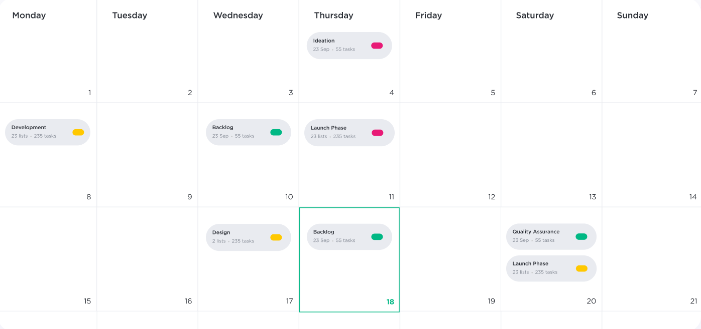 os calendários são usados para rastrear as datas de início e término de um grande projeto que abrange semanas ou meses