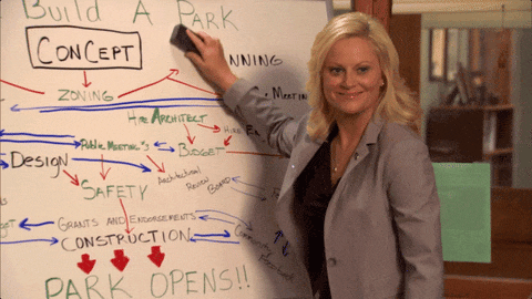 Leslie Knope trying to erase a whiteboard