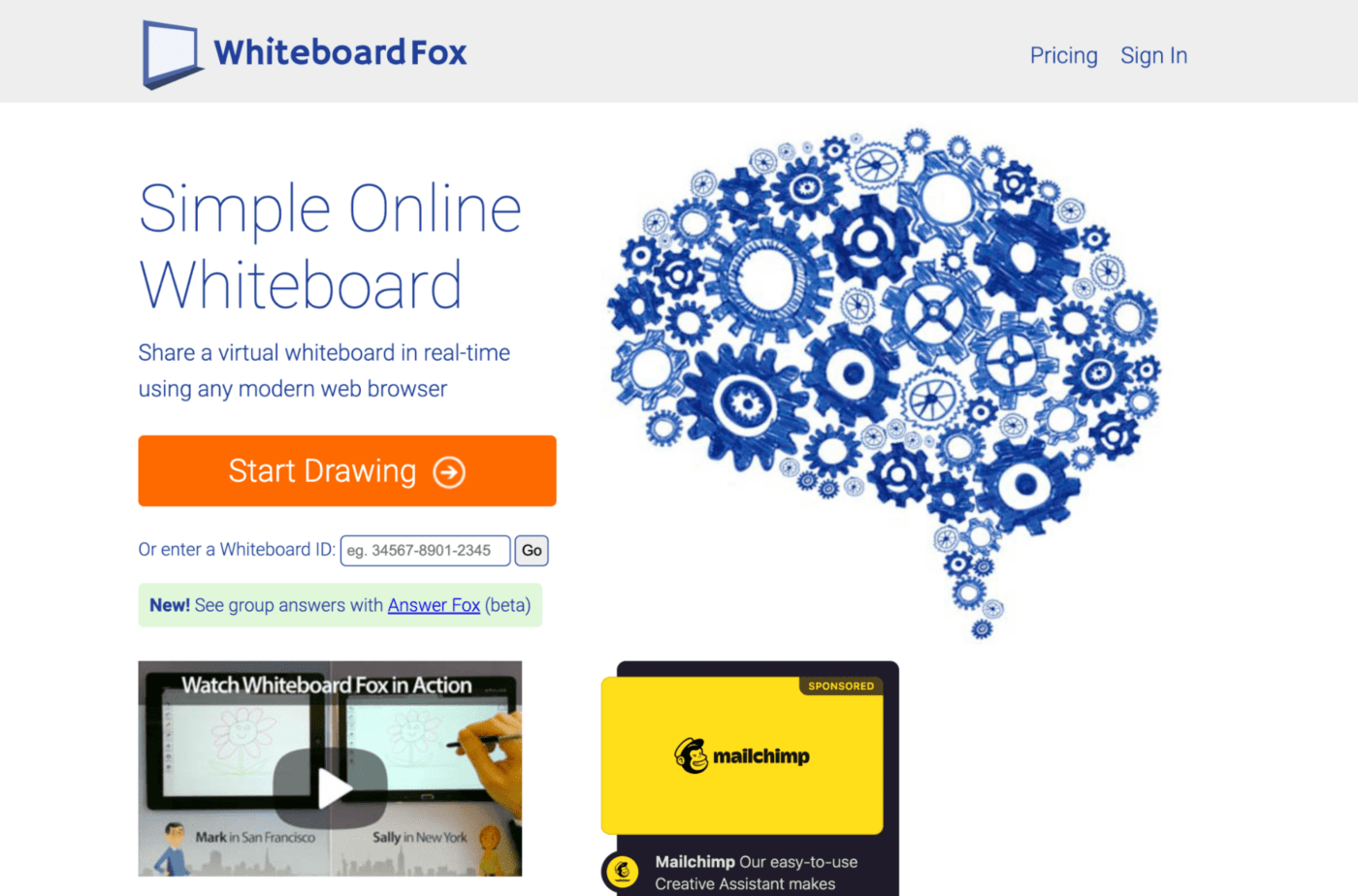 Pagina iniziale di Whiteboard Fox