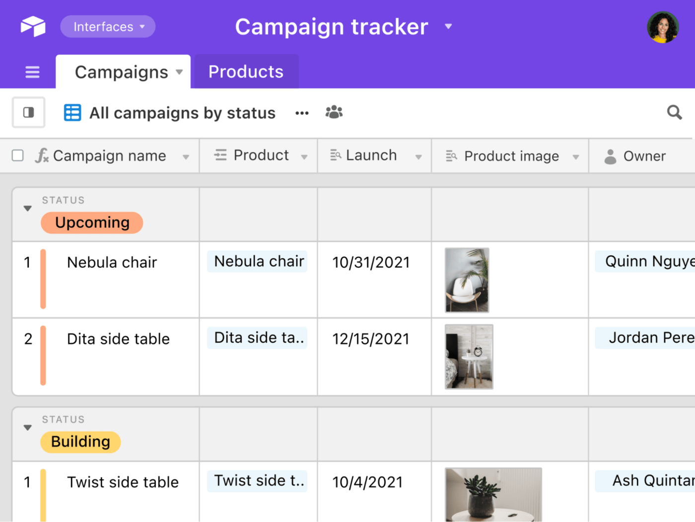 airtable Tabelle Produktbeispiel