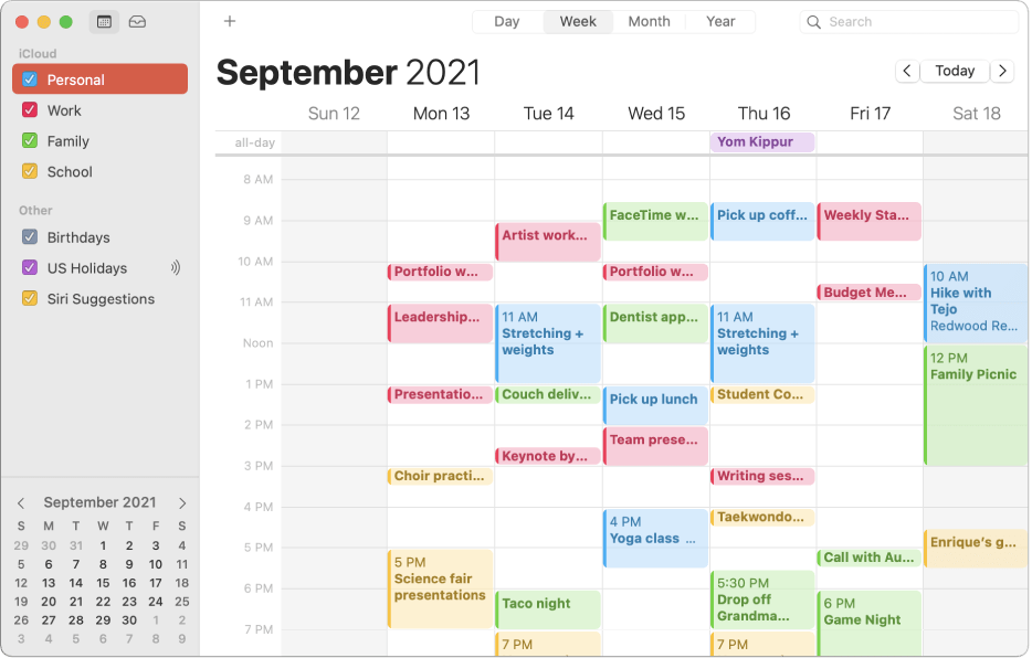 Personal calendar in Apple iCloud 