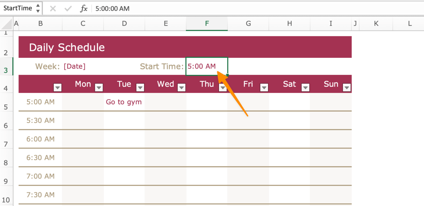 Block Schedule Template Excel