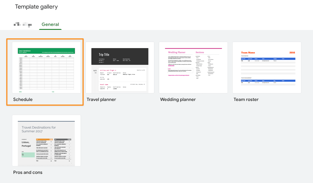 selecciona la plantilla de horario de google spreadsheet de la galería de plantillas de Google