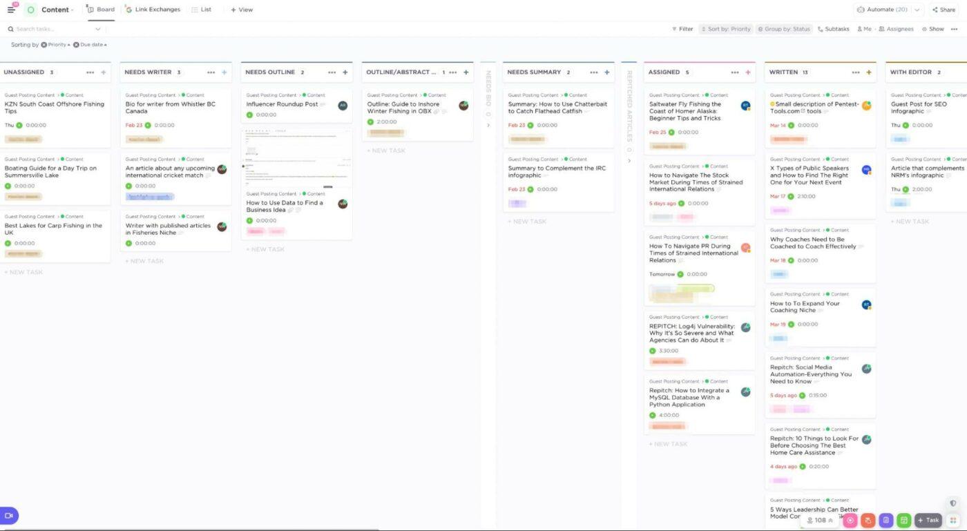 ClickUp Board view via New Reach Marketing