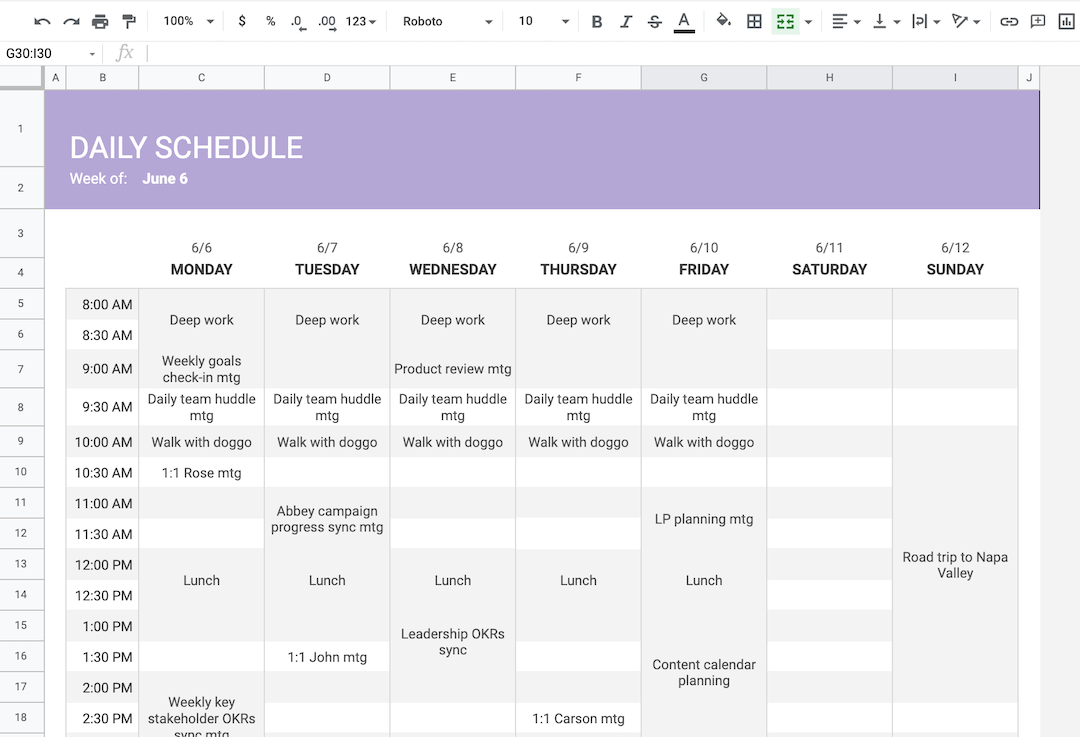 create a weekly calendar schedule template for repeated use