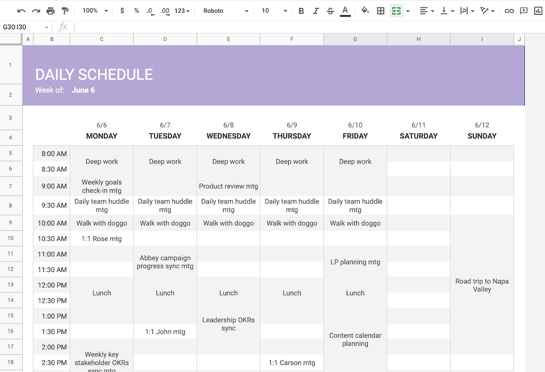 creare un modello di calendario settimanale da usare ripetutamente