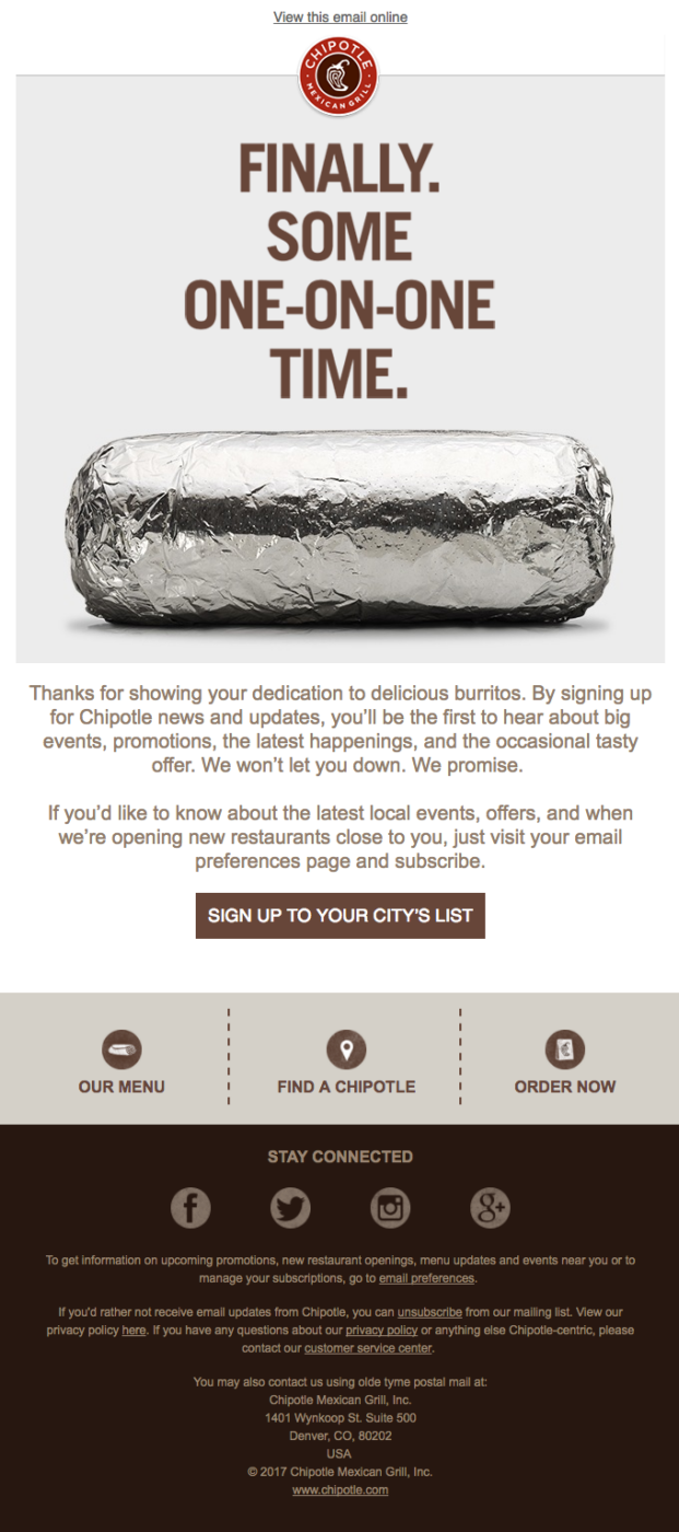 E-mail da Chipotle