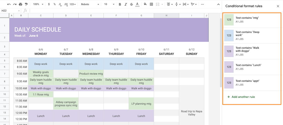 daily schedule template for google docs