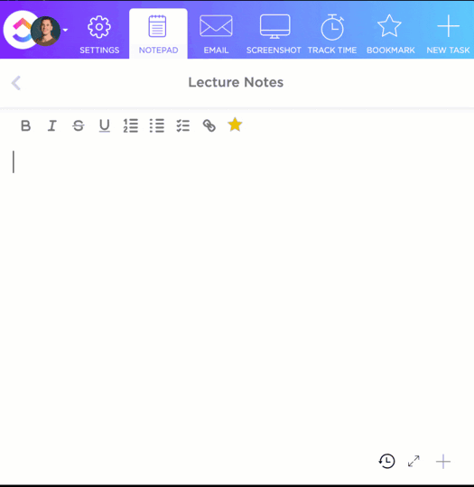 Rich Text Editing in ClickUp's Notepad feature for meeting minutes