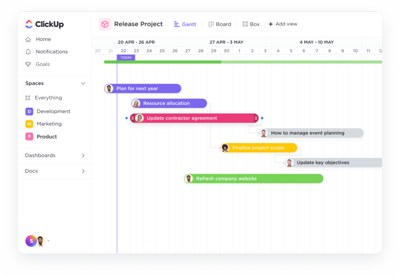 Adicionar status personalizados a tarefas na visualização de Gantt do ClickUp