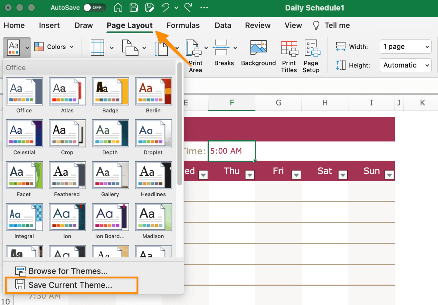 microsoft excel semmester schedule template