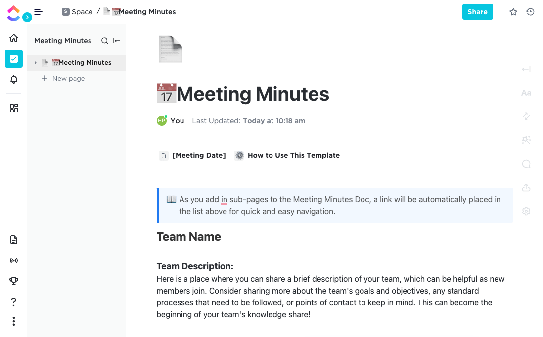 ClickUp's Meeting Minutes Template