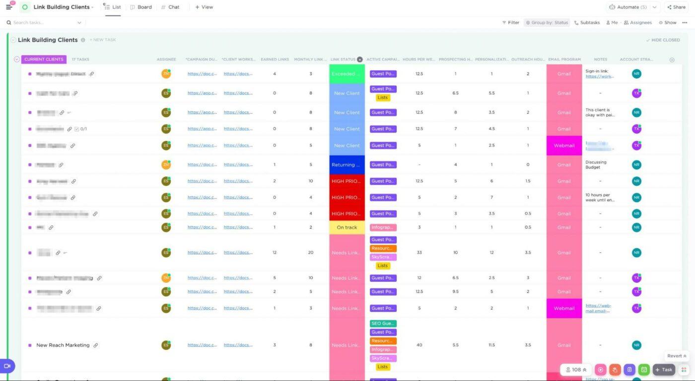 ClickUp Board view via New Reach Marketing