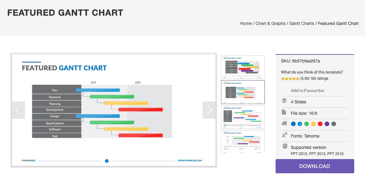 Modelo de gráfico de Gantt em destaque do Power Slides