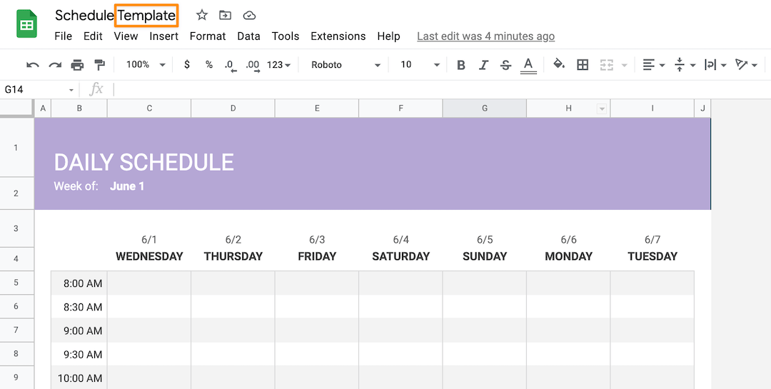 google doc templates daily schedule