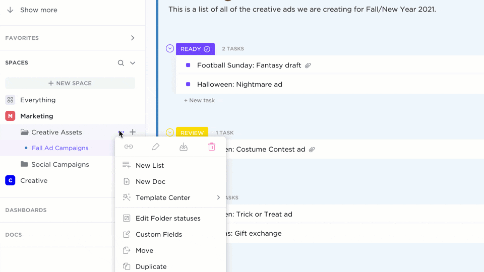 Add and organize ClickUp Docs directly in your Workspace