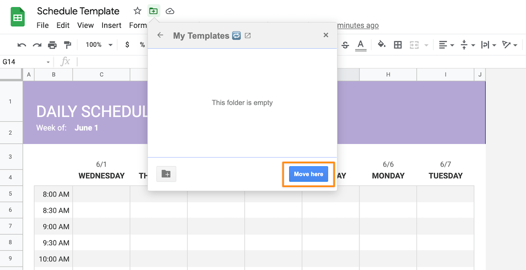 click move here to move the schedule template into the new google drive template folder