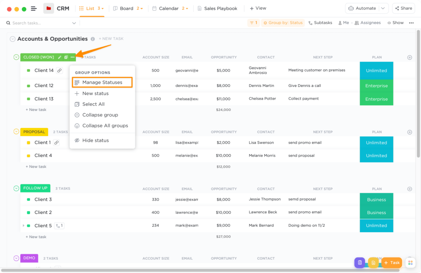 manage statuses in your custom crm to collect and track data on leads and accounts