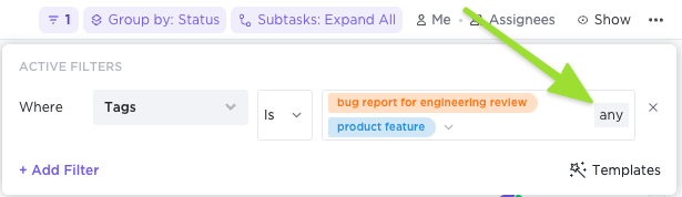 Tag filtering in ClickUp