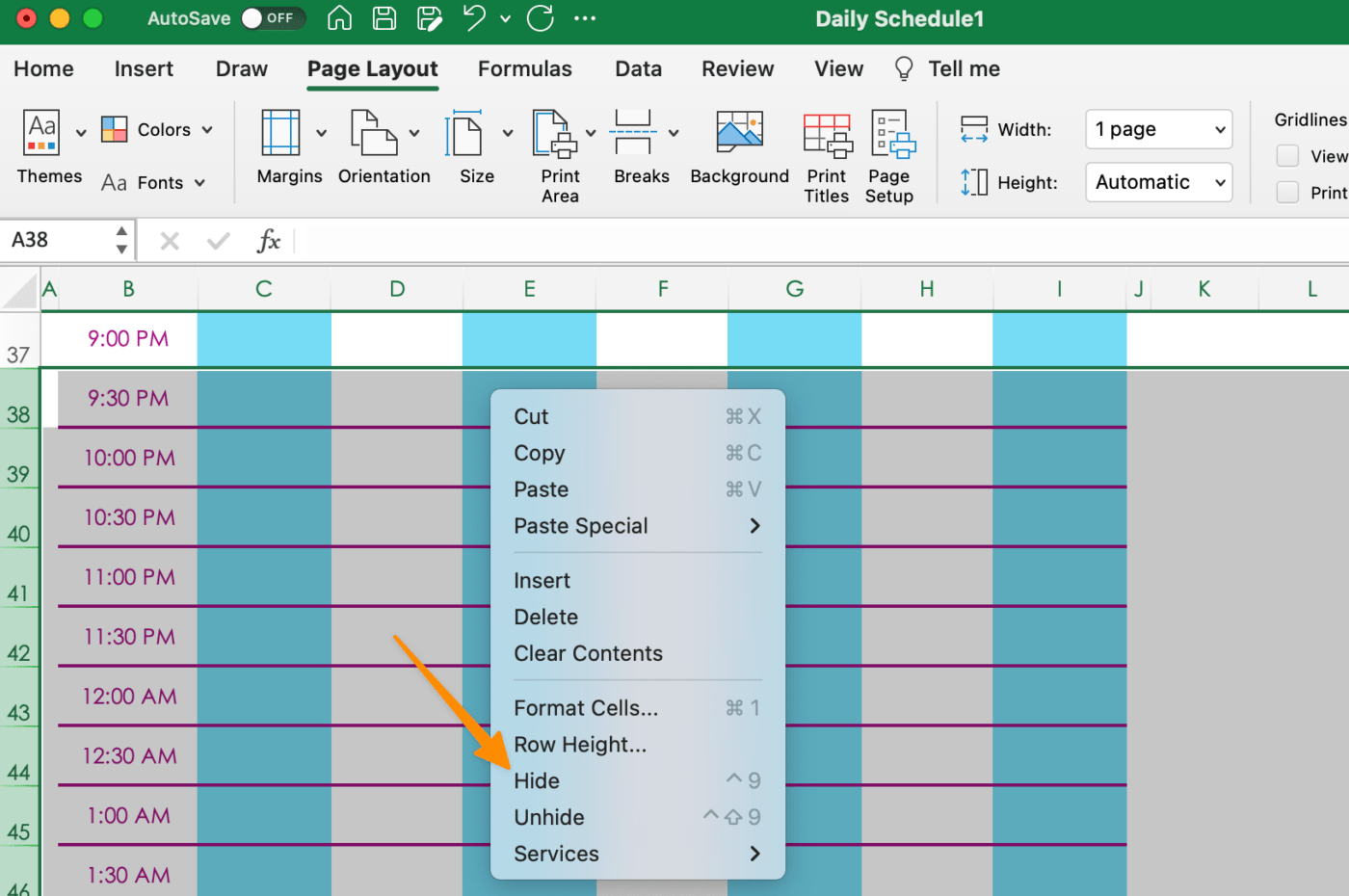 select cells of the unnecessary time increments