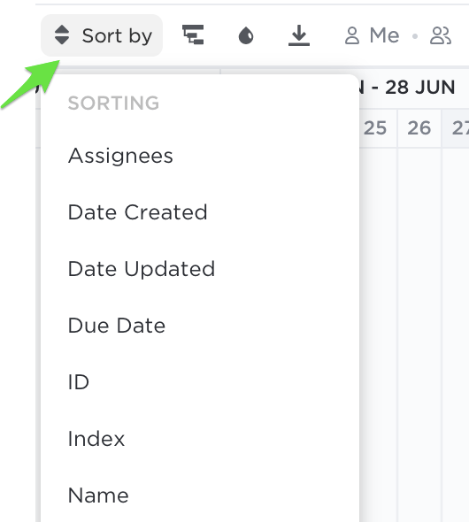 Anordnen und Sortieren von Informationen in der Gantt-Ansicht von ClickUp