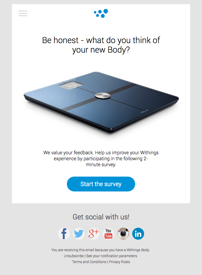 Exemple d'e-mail de Withings